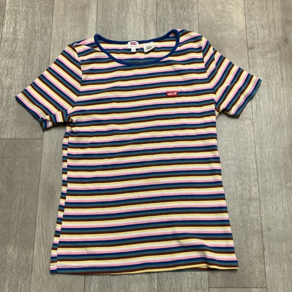 Womens Levi’s Color Block‎ Crewneck Short Sleeve Fitted Shirt - Picture 1 of 7